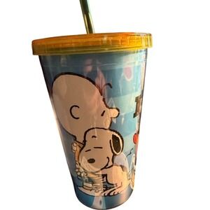 Peanuts Snoopy Charlie Brown Best Friends Tumbler Blue Yellow Lid Straw